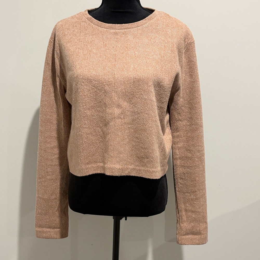 Zara Women's Medium Neutral Tan Soft Crew Neck Sweater Minimalist basic